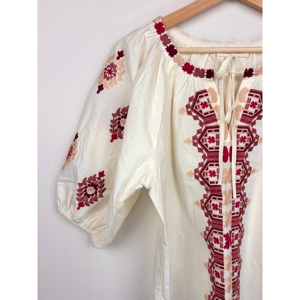 🤍 Solitaire Embroidered Peasant Blouse | M | Cream Multi - Picture 4 of 11